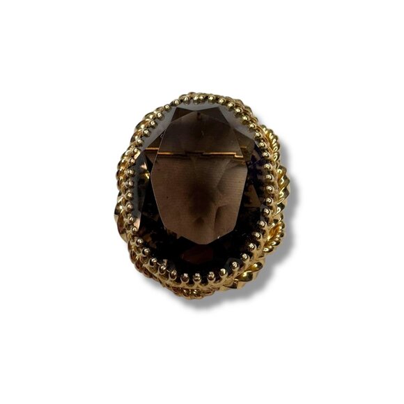 L Fonts 12K GF Smoky Quartz Jewelry Set Bangle Bracelet Brooch Pendant - Picture 7 of 16